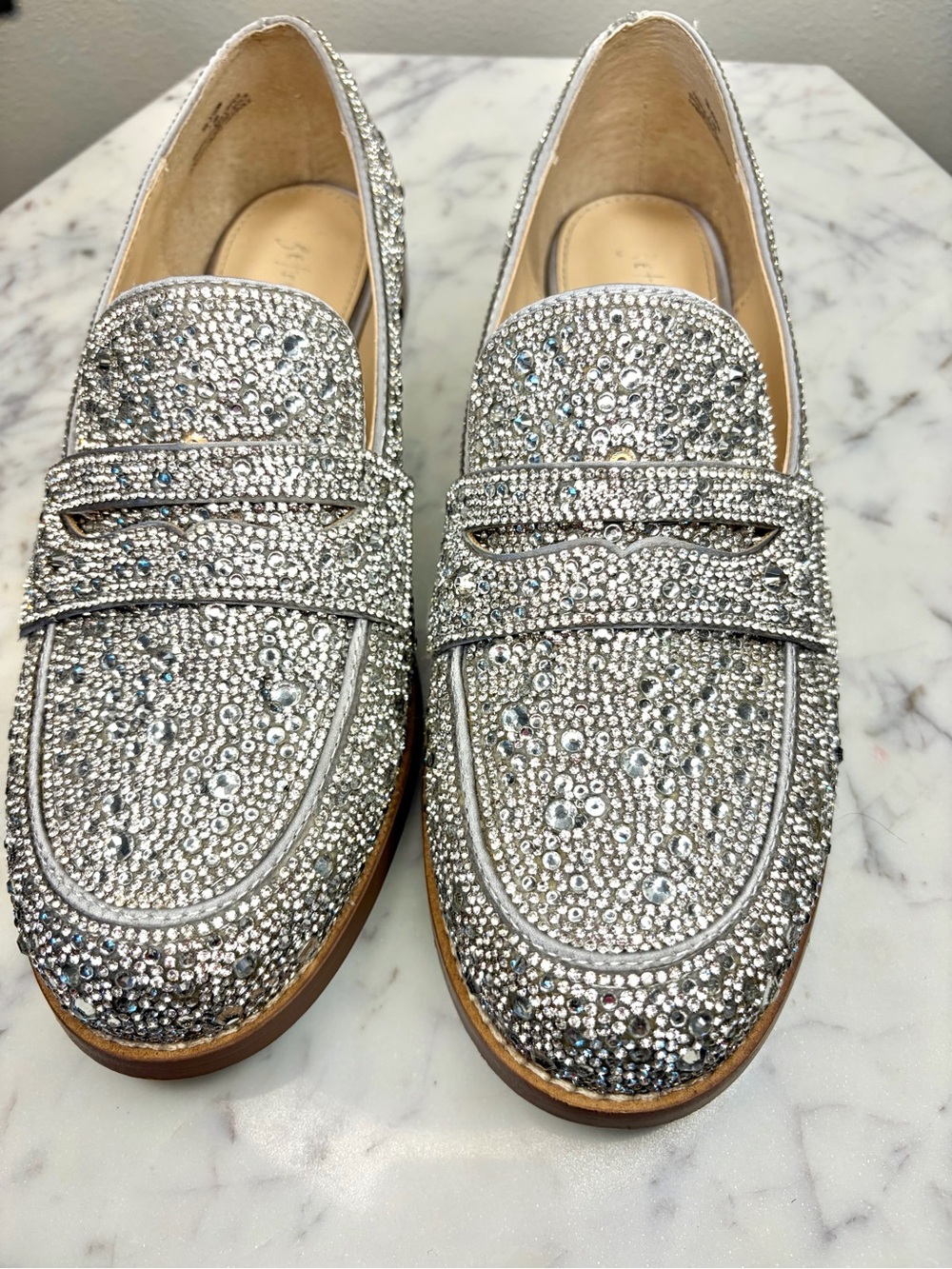 Betsey Johnson Silver Rhinestone Crystal Loafers Size 7.5 Sparkly Flats - Picture 2 of 12